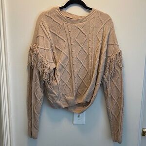 Fringe Cable Knit Sweater - Tan